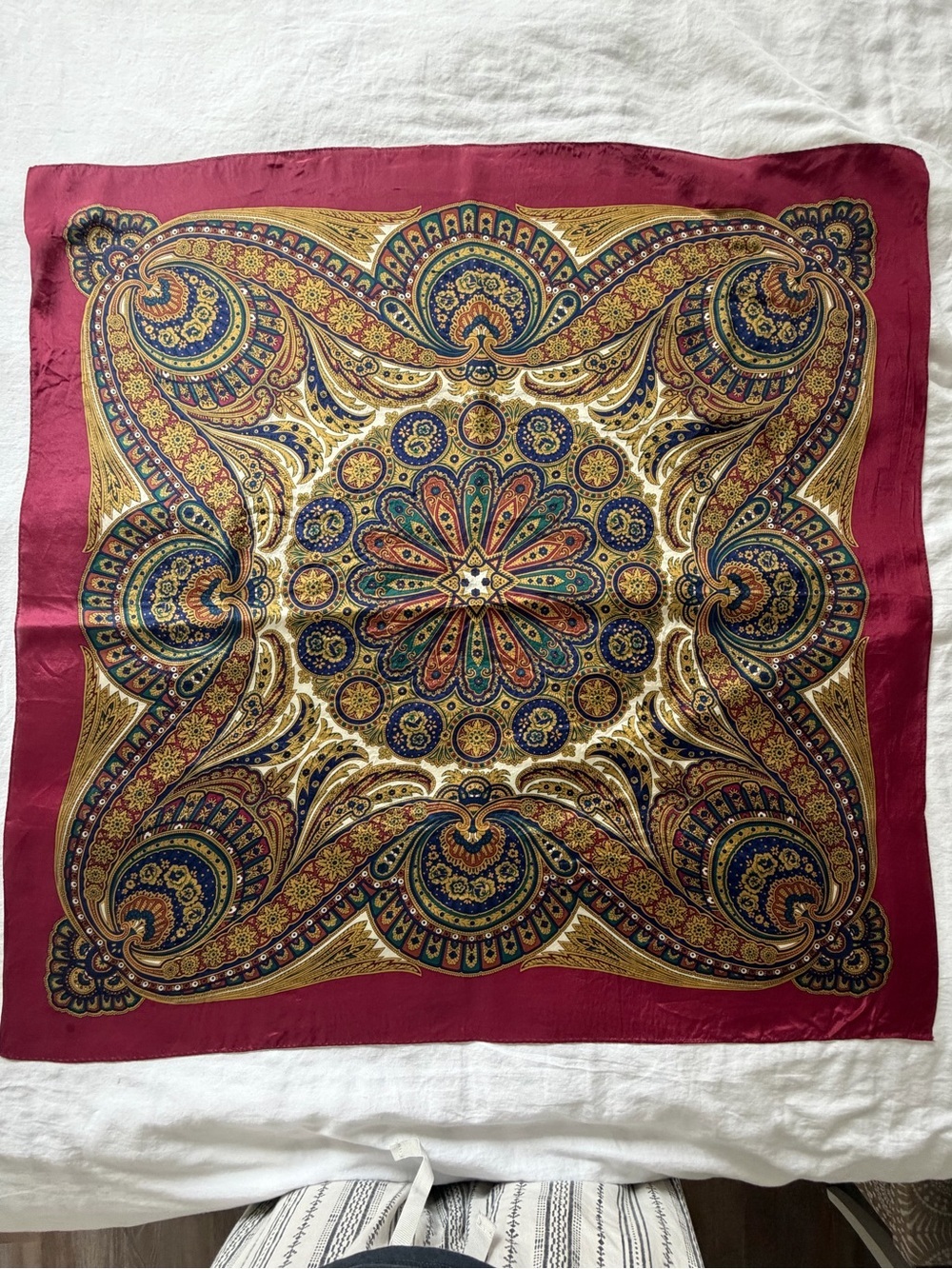 Echo Design Vintage 100% Silk Rich Red Gold Blue Jewel Tones Old Money Classic